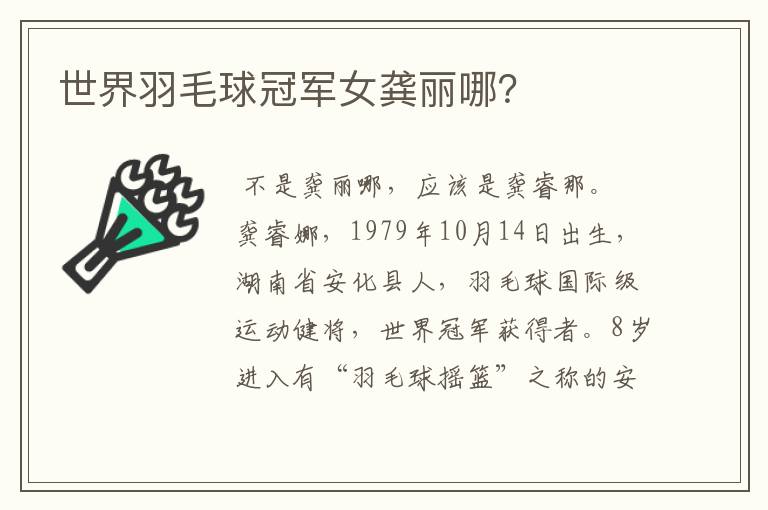 世界羽毛球冠军女龚丽哪?