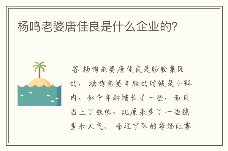 杨鸣老婆唐佳良是什么企业的?