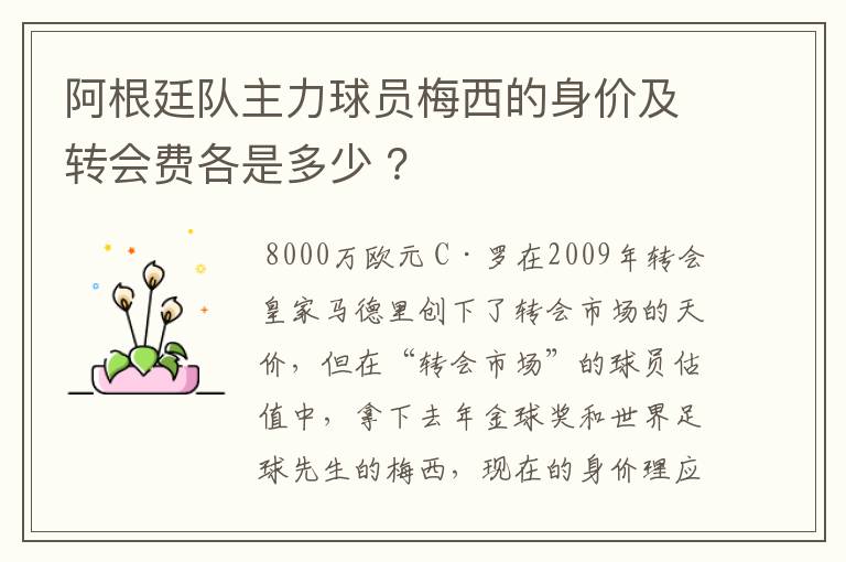 阿根廷队主力球员梅西的身价及转会费各是多少 ?
