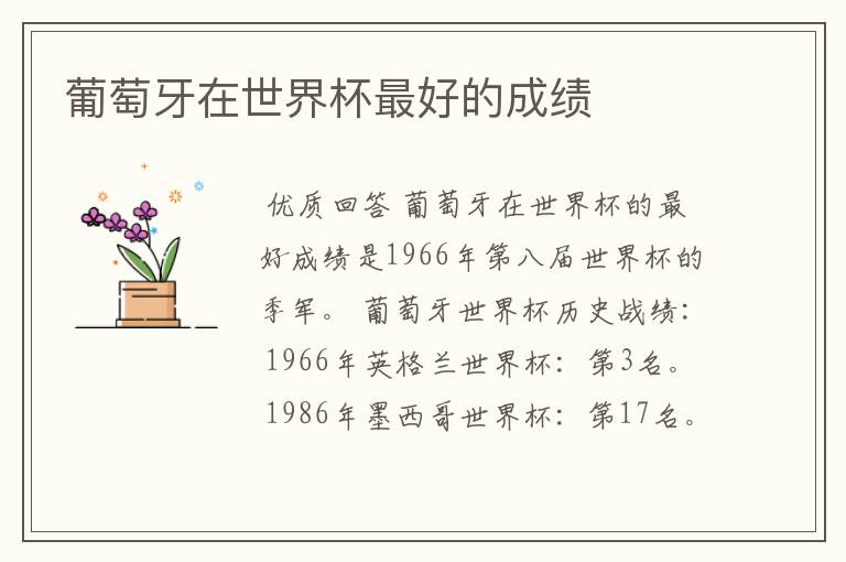 葡萄牙在世界杯最好的成绩