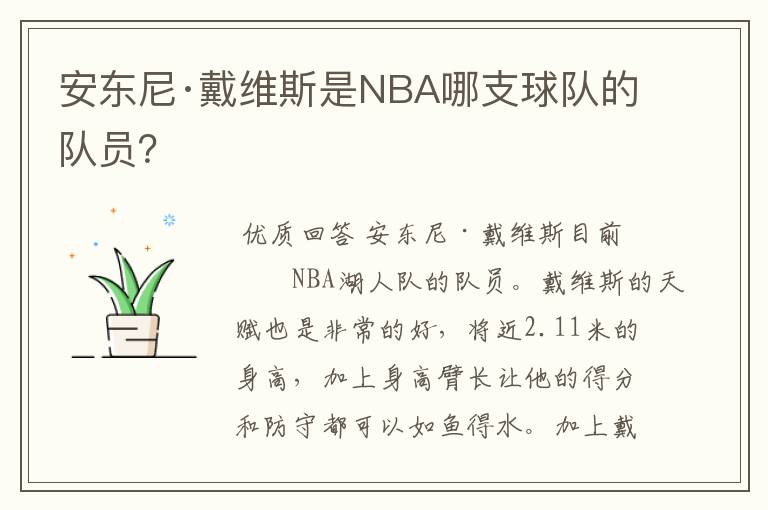安东尼·戴维斯是NBA哪支球队的队员?