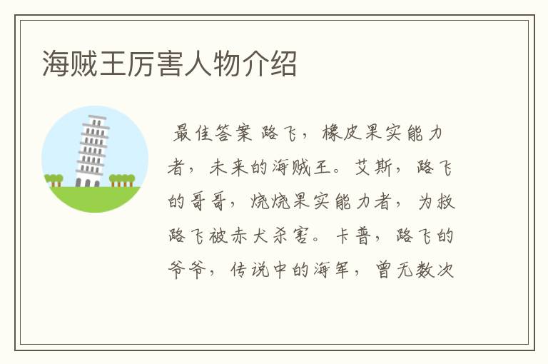 海贼王厉害人物介绍