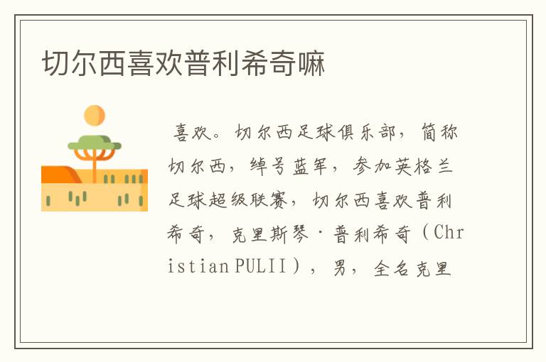切尔西喜欢普利希奇嘛