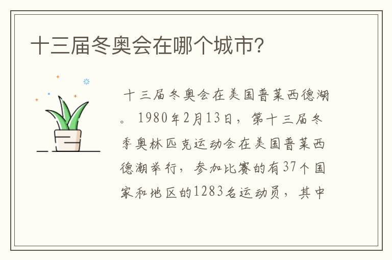 十三届冬奥会在哪个城市?