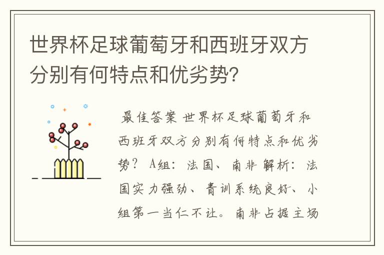 世界杯足球葡萄牙和西班牙双方分别有何特点和优劣势?