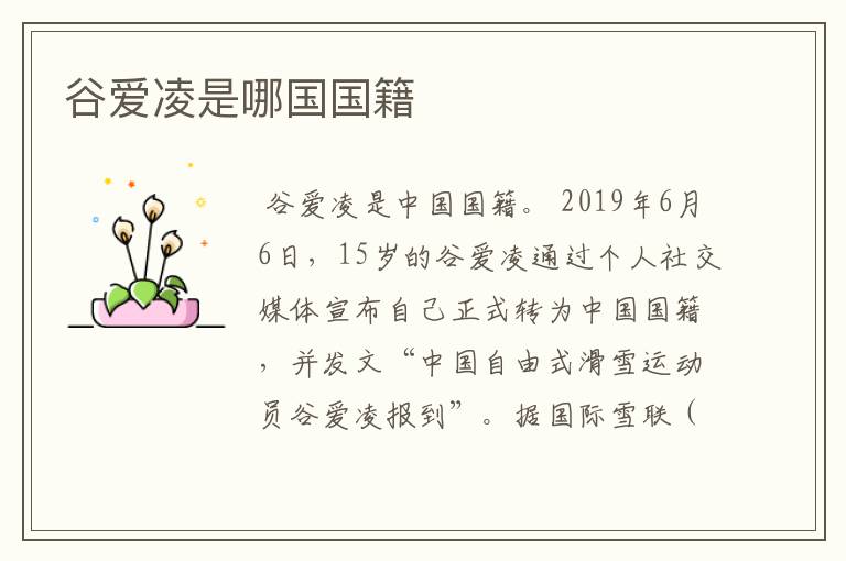 谷爱凌是哪国国籍