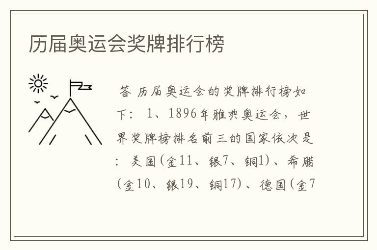 历届奥运会奖牌排行榜