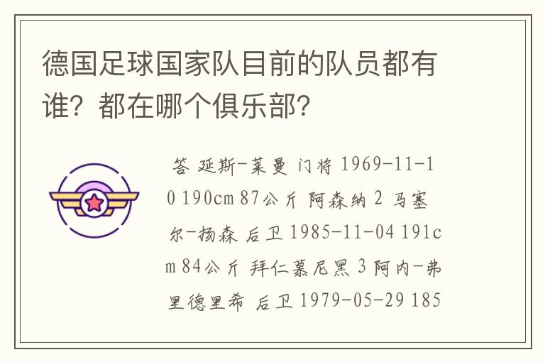 德国足球国家队目前的队员都有谁?都在哪个俱乐部?