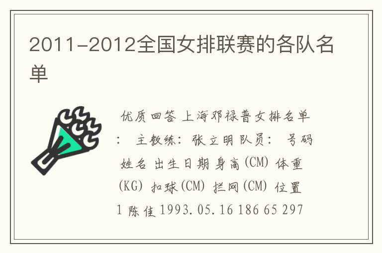 2011-2012全国女排联赛的各队名单