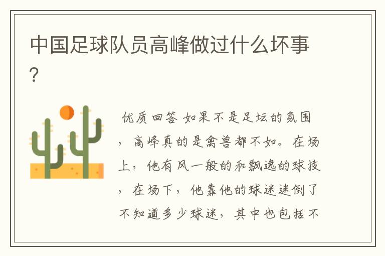 中国足球队员高峰做过什么坏事?