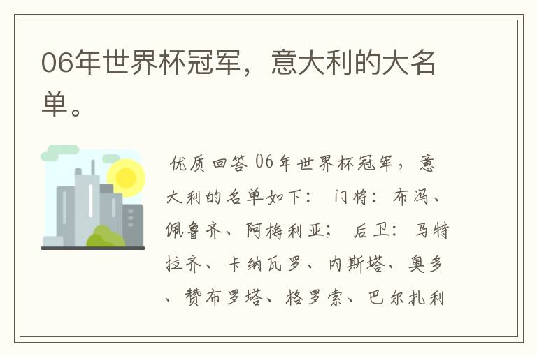 06年世界杯冠军,意大利的大名单。