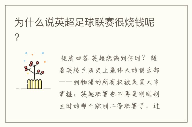 为什么说英超足球联赛很烧钱呢?