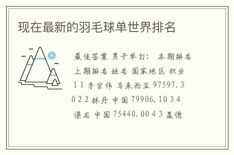 现在最新的羽毛球单世界排名