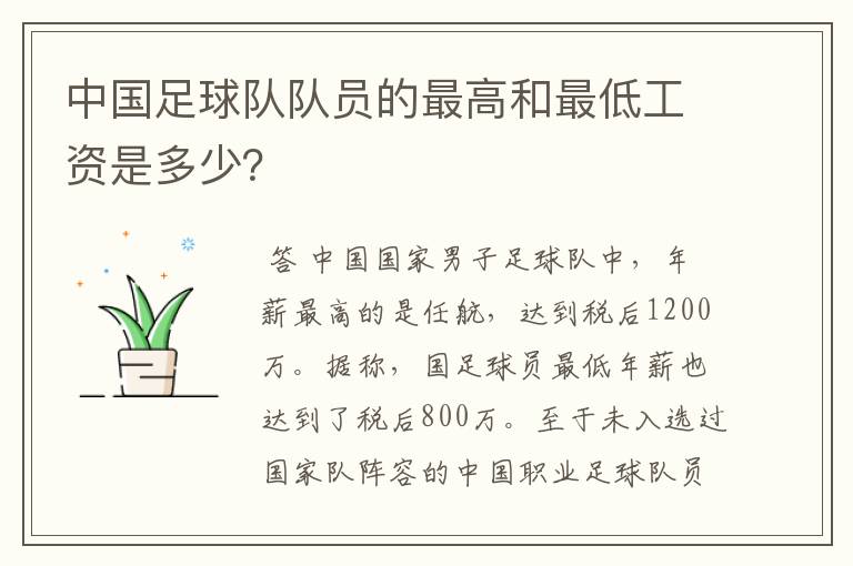 中国足球队队员的最高和最低工资是多少?