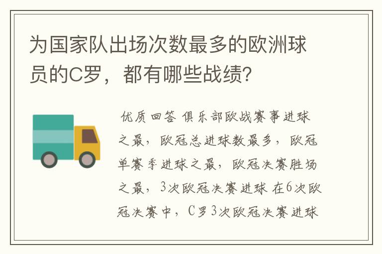 为国家队出场次数最多的欧洲球员的C罗,都有哪些战绩?
