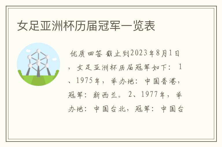 女足亚洲杯历届冠军一览表