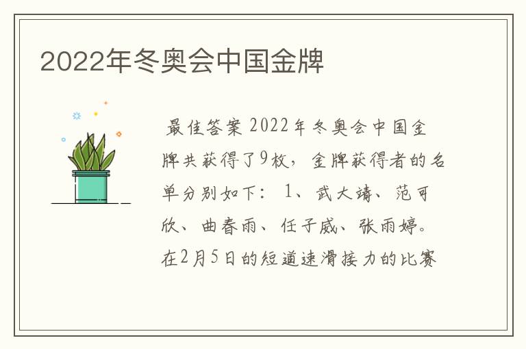 2022年冬奥会中国金牌