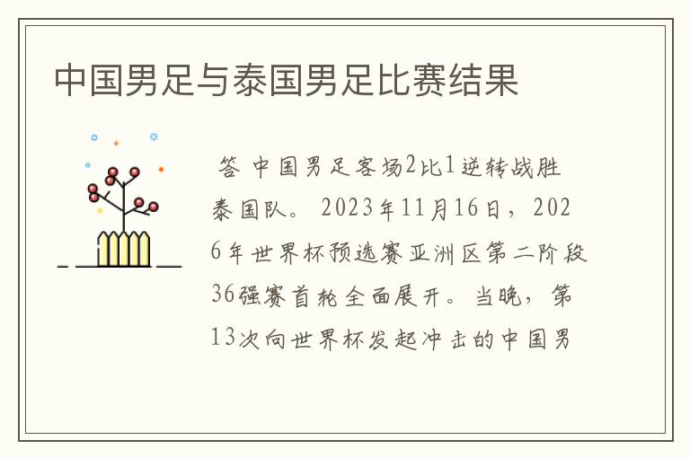 中国男足与泰国男足比赛结果