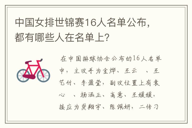 中国女排世锦赛16人名单公布,都有哪些人在名单上?