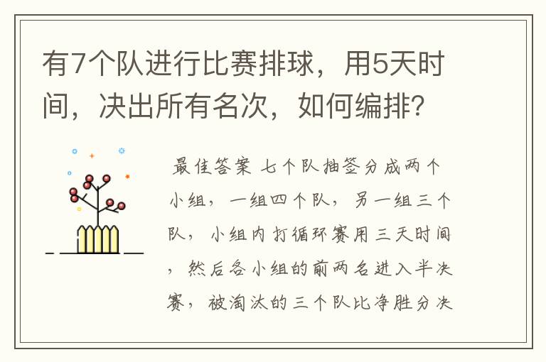 有7个队进行比赛排球,用5天时间,决出所有名次,如何编排?(每队每天最多打一场)