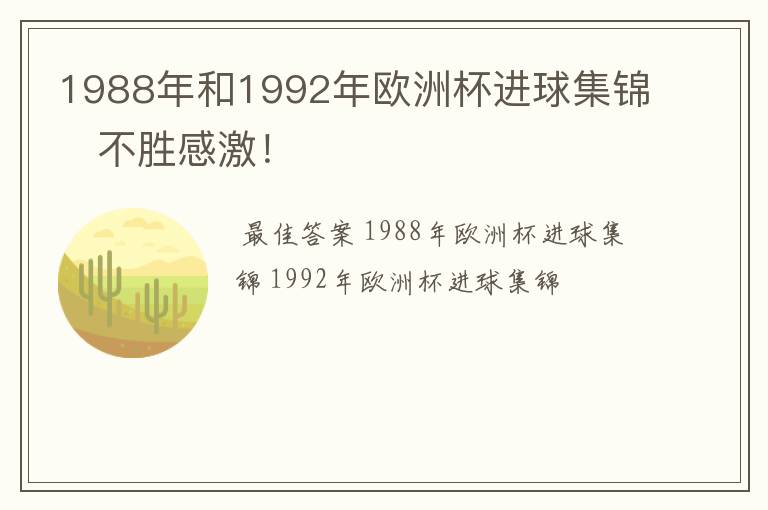 1988年和1992年欧洲杯进球集锦 不胜感激!