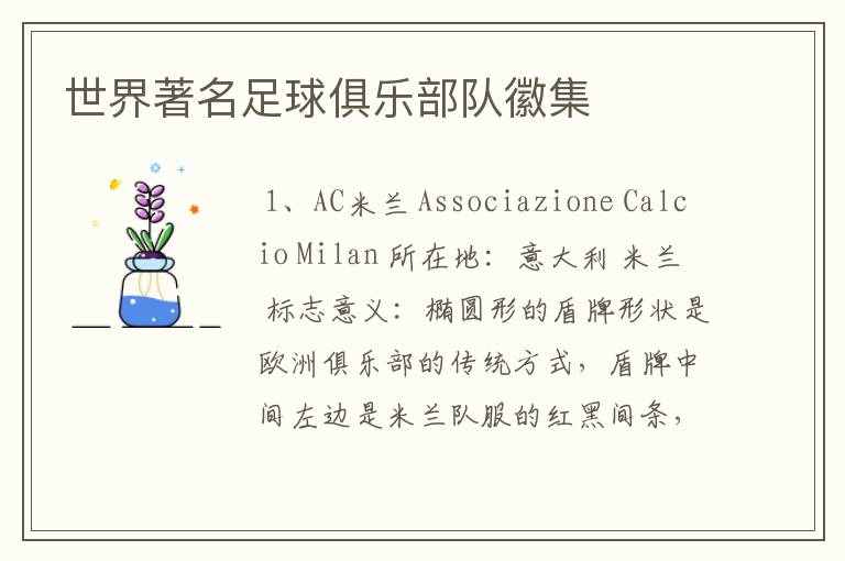 世界著名足球俱乐部队徽集