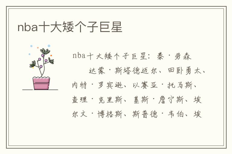 nba十大矮个子巨星