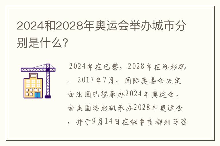 2024和2028年奥运会举办城市分别是什么?