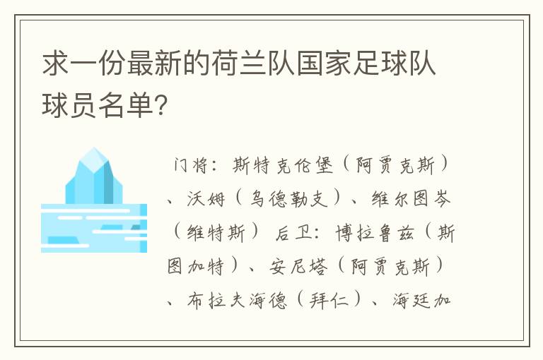 求一份最新的荷兰队国家足球队球员名单?