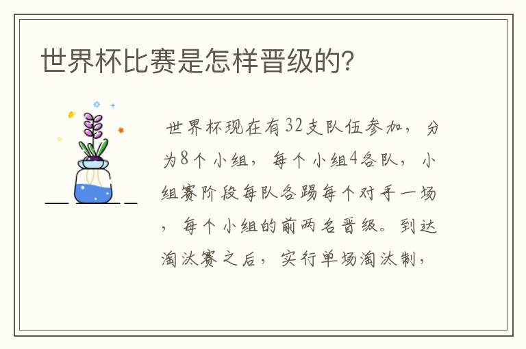 世界杯比赛是怎样晋级的?