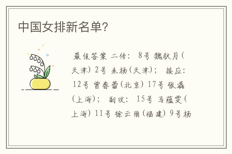 中国女排新名单?