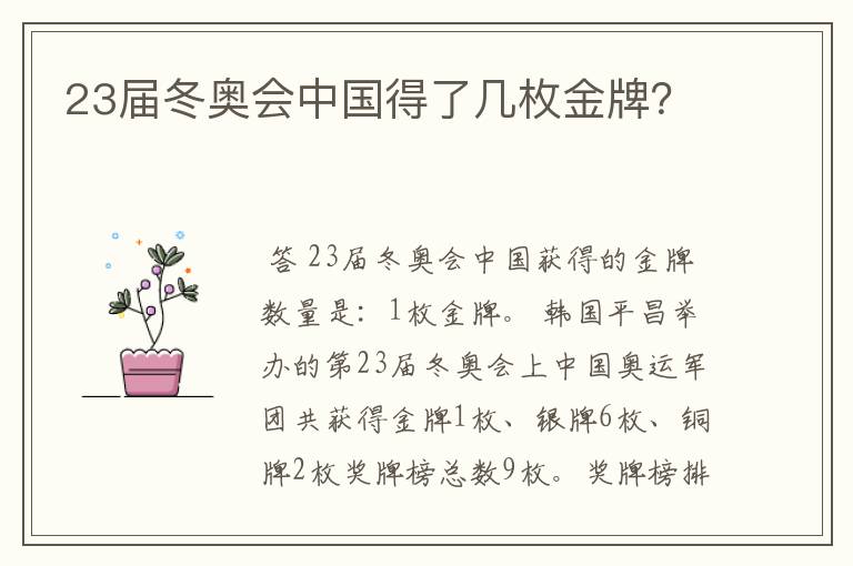 23届冬奥会中国得了几枚金牌?
