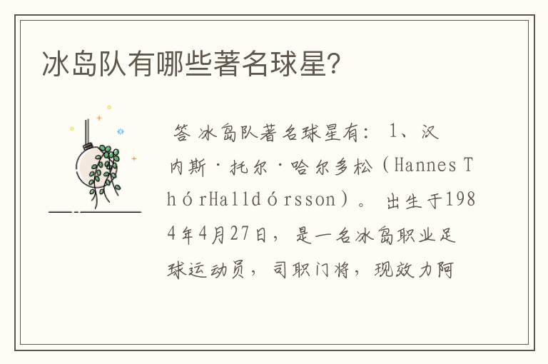 冰岛队有哪些著名球星?