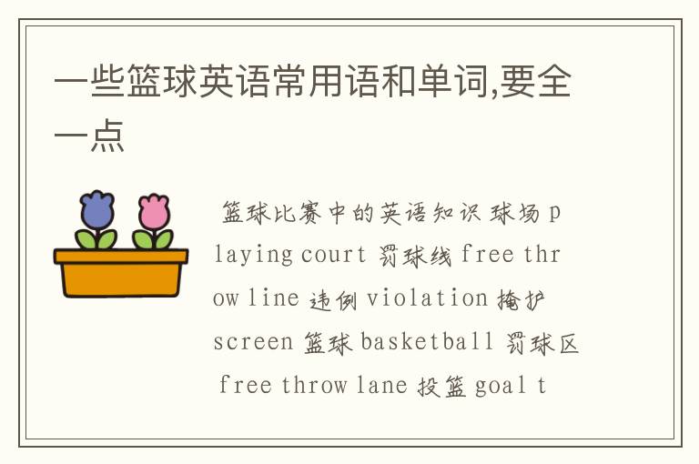 一些篮球英语常用语和单词,要全一点