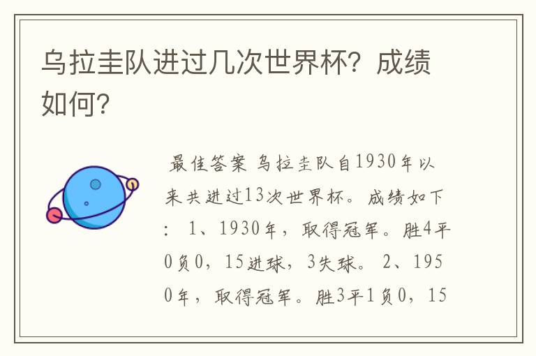 乌拉圭队进过几次世界杯?成绩如何?