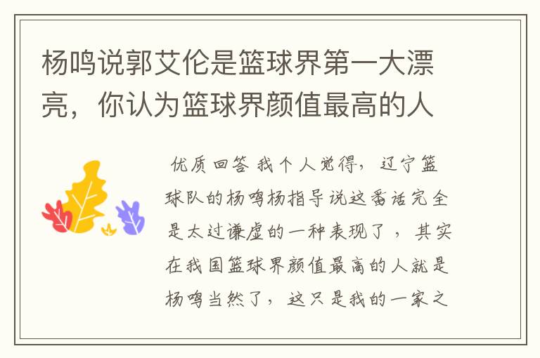杨鸣说郭艾伦是篮球界第一大漂亮,你认为篮球界颜值最高的人是谁?