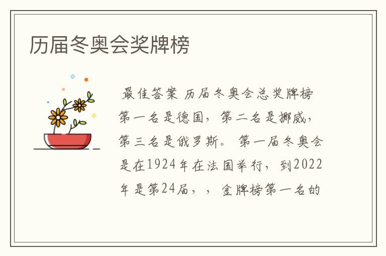 历届冬奥会奖牌榜