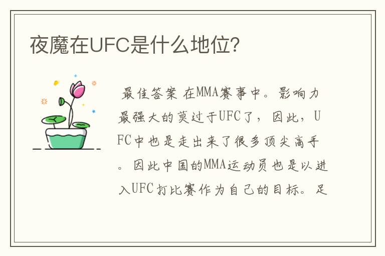 夜魔在UFC是什么地位?