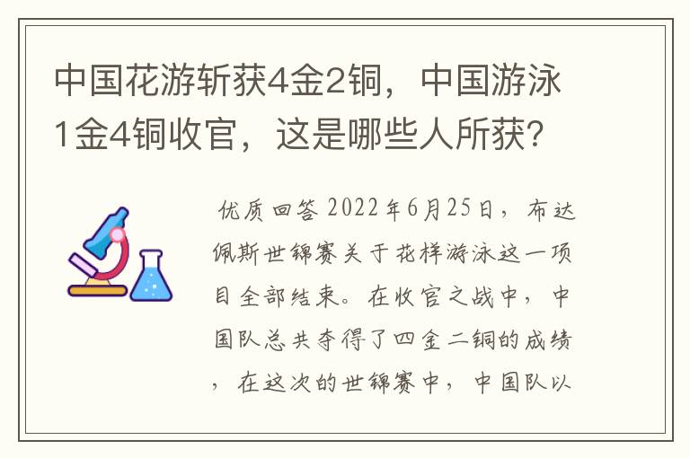 中国花游斩获4金2铜,中国游泳1金4铜收官,这是哪些人所获?