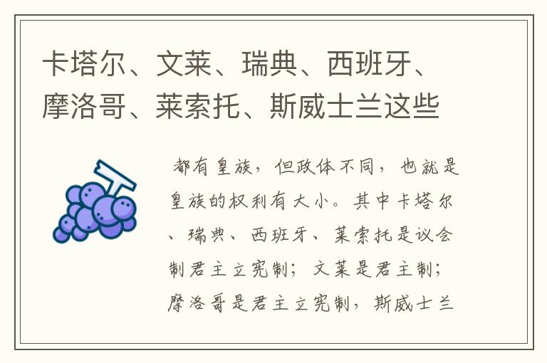 卡塔尔、文莱、瑞典、西班牙、摩洛哥、莱索托、斯威士兰这些国家有皇族么？是由皇帝来统治国家么