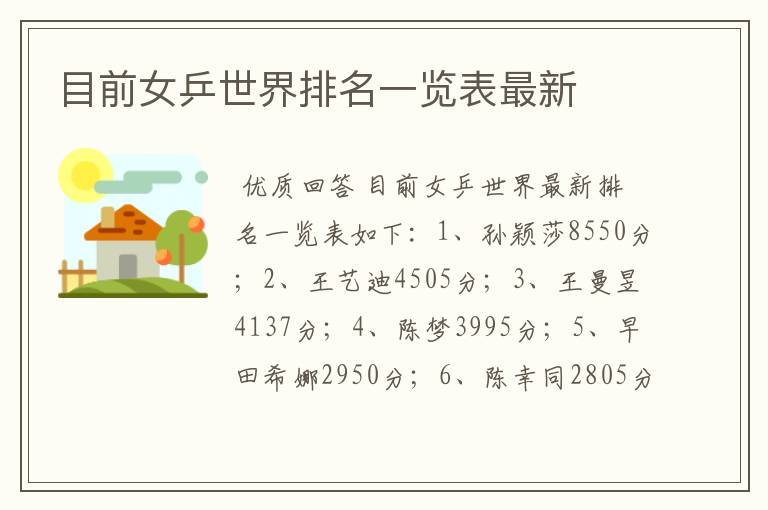 目前女乒世界排名一览表最新