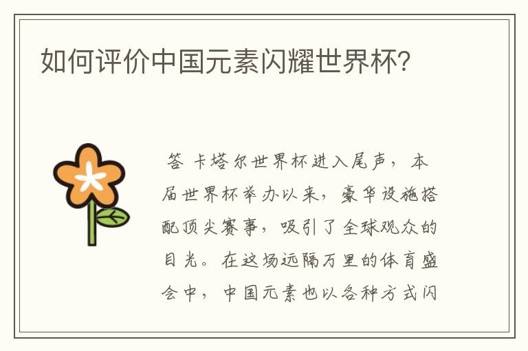 如何评价中国元素闪耀世界杯?