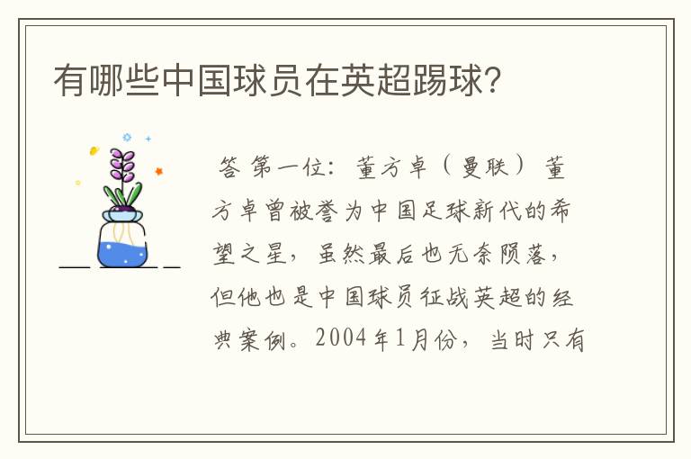 有哪些中国球员在英超踢球?