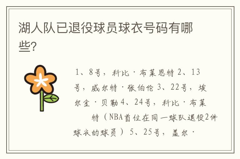湖人队已退役球员球衣号码有哪些?