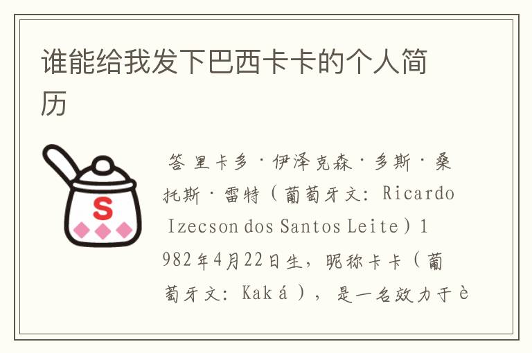 谁能给我发下巴西卡卡的个人简历