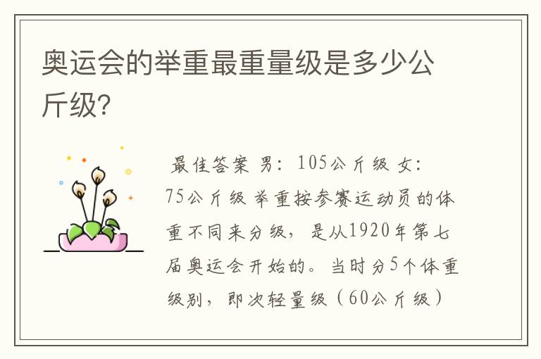奥运会的举重最重量级是多少公斤级?