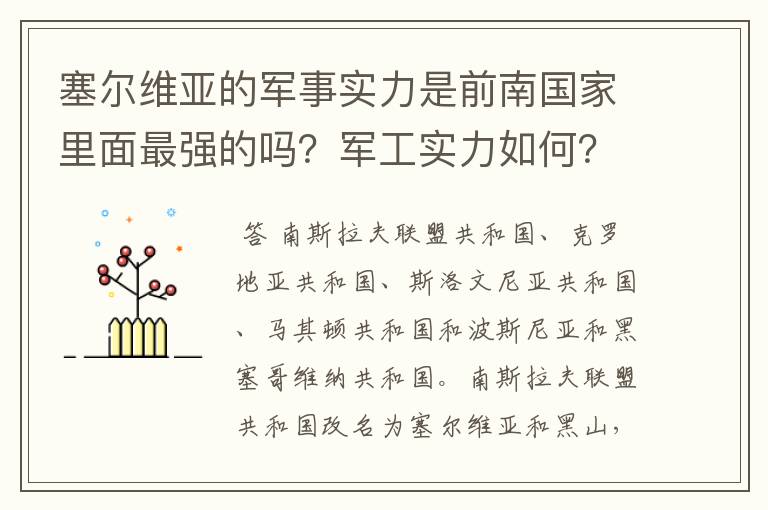 塞尔维亚的军事实力是前南国家里面最强的吗?军工实力如何?和波兰比怎样?