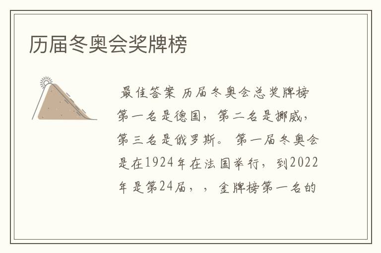 历届冬奥会奖牌榜