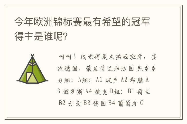 今年欧洲锦标赛最有希望的冠军得主是谁呢?