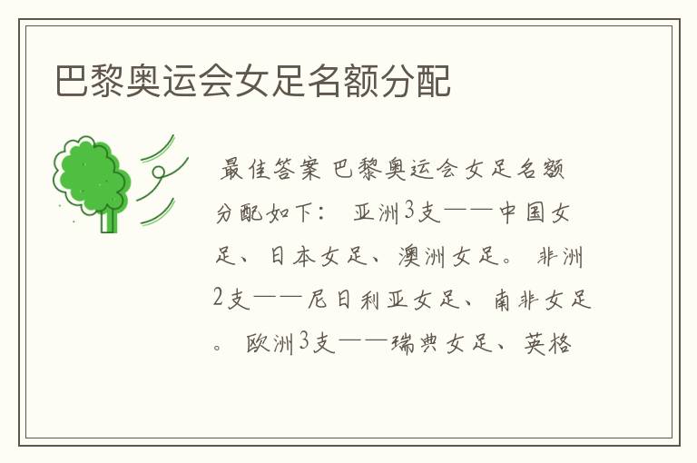 巴黎奥运会女足名额分配